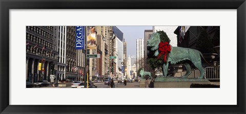 Framed Bronze lion statue in front of a museum, Art Institute Of Chicago, Chicago, Cook County, Illinois, USA Print