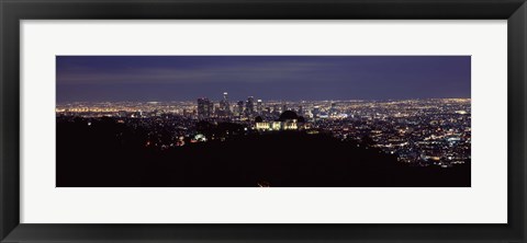 Framed Aerial view of Los Angeles at night Print