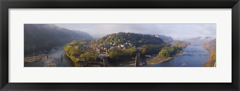 Framed Aerial view of an island, Harpers Ferry, Jefferson County, West Virginia, USA Print