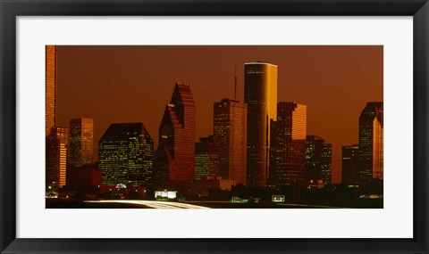 Framed Skyscrapers in a city at sunset, Houston, Texas, USA Print