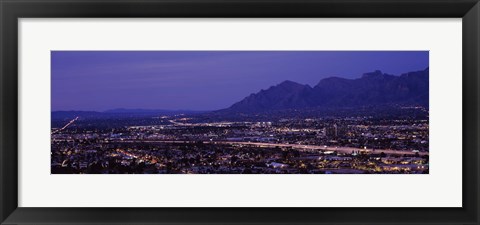 Framed Aerial view of a city at night, Tucson, Pima County, Arizona Print