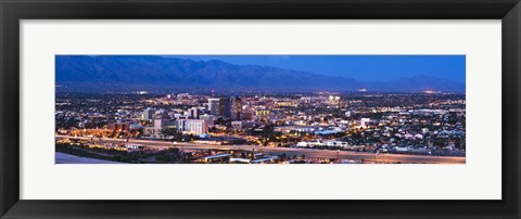 Framed City lit up at dusk, Tucson, Pima County, Arizona, USA 2010 Print