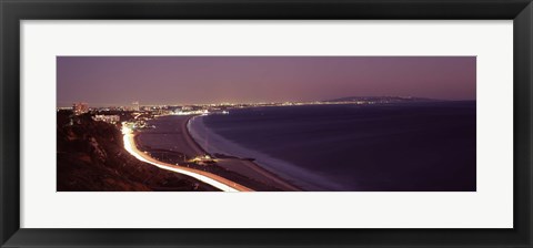 Framed City lit up at night, Highway 101, Santa Monica, Los Angeles County, California, USA Print
