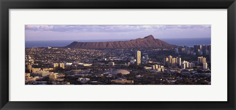 Framed City view of Honolulu with mountain in the background, Oahu, Honolulu County, Hawaii, USA 2010 Print