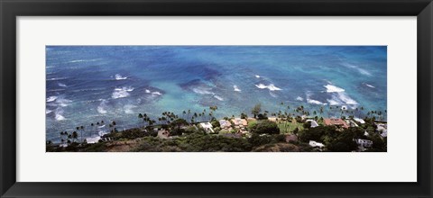 Framed Aerial view of the pacific ocean, Ocean Villas, Honolulu, Oahu, Hawaii, USA Print