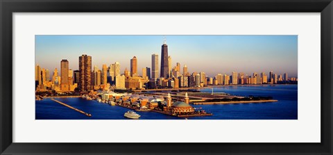 Framed Aerial view of a city, Navy Pier, Lake Michigan, Chicago, Cook County, Illinois, USA Print