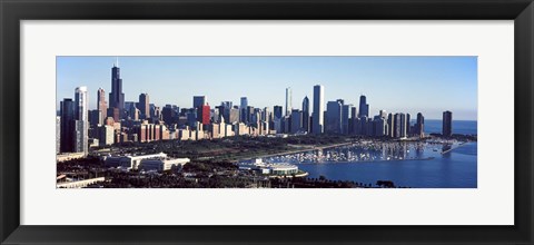 Framed Skyscrapers at the waterfront, Field Museum, Shedd Aquarium, Lake Michigan, Chicago, Cook County, Illinois, USA 2011 Print