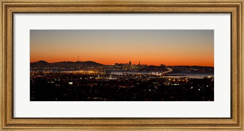 Framed City view at dusk, Oakland, San Francisco Bay, San Francisco, California, USA Print