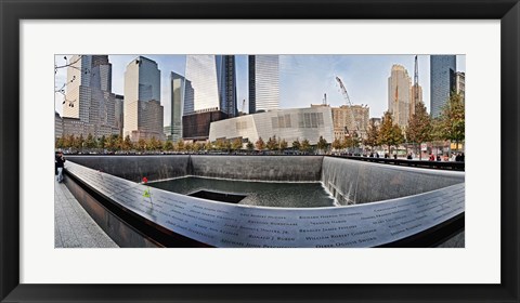 Framed 911 Memorial along side the South Tower Footprint Memorial, New York City, New York State, USA 2011 Print