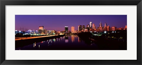 Framed Buildings lit up at the waterfront, Philadelphia Print