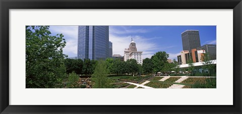 Framed Botanical garden with skyscrapers in the background, Myriad Botanical Gardens, Oklahoma City, Oklahoma, USA Print