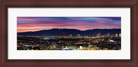 Framed High angle view of a city at dusk, Culver City, Santa Monica Mountains, West Los Angeles, Westwood, California, USA Print