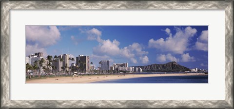 Framed Waikiki Beach with mountain in the background, Diamond Head, Honolulu, Oahu, Hawaii, USA Print