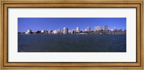Framed Skyscrapers along a lake, Lake Merritt, Oakland, California, USA Print