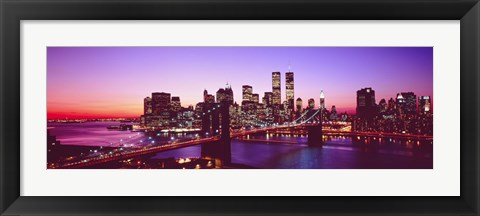 Framed USA, New York City, Brooklyn Bridge, twilight Print