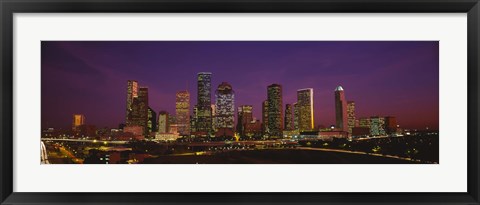 Framed Buildings lit up at night, Houston, Texas, USA Print