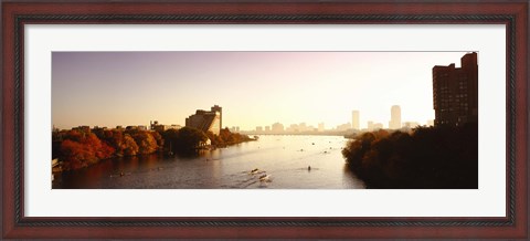 Framed Boats in the river with cityscape in the background, Head of the Charles Regatta, Charles River, Boston, Massachusetts, USA Print