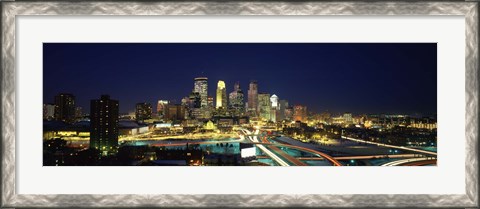 Framed Buildings lit up at night in a city, Minneapolis, Hennepin County, Minnesota, USA Print