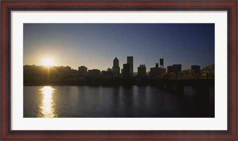 Framed Buildings along the waterfront at sunset, Willamette River, Portland, Oregon, USA Print
