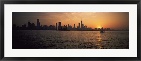 Framed Silhouette of buildings at the waterfront, Navy Pier, Chicago, Illinois, USA Print