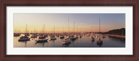Framed Sunset &amp; harbor Chicago IL USA Print
