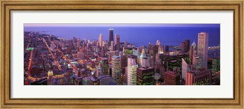 Framed Aerial View of Chicago with Purple Sky Print
