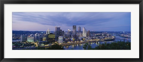 Framed Buildings lit up at night, Monongahela River, Pittsburgh, Pennsylvania, USA Print