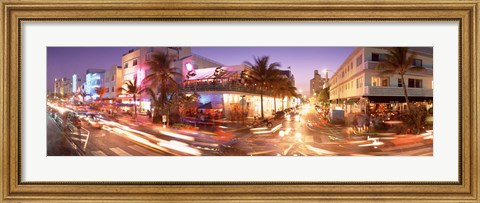 Framed Ocean Drive at Night, Miami, Florida Print