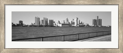 Framed Detroit Waterfront, Michigan (black &amp; white) Print