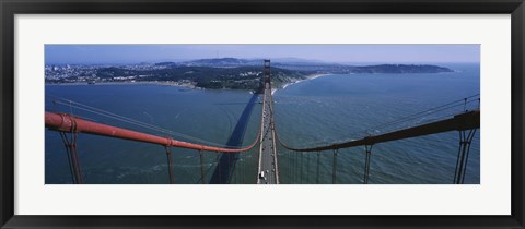 Framed Aerial view of traffic on a bridge, Golden Gate Bridge, San Francisco, California, USA Print