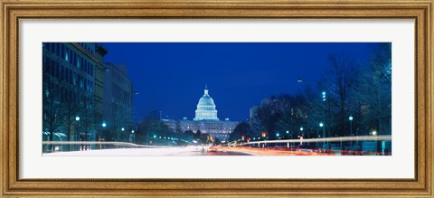Framed Government building lit up at dusk, Capitol Building, Pennsylvania Avenue, Washington DC, USA Print