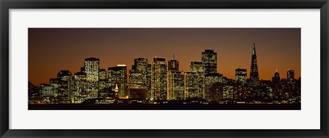 Framed Skyscrapers lit up at night, San Francisco, California, USA Print