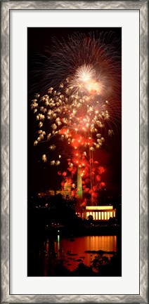 Framed USA, Washington DC, Fireworks over Lincoln Memorial Print