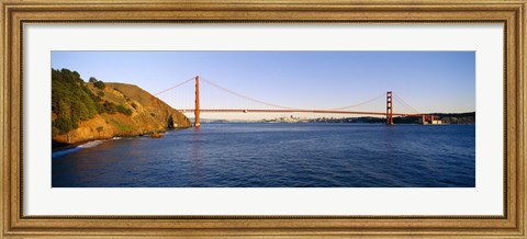 Framed Suspension bridge across the sea, Golden Gate Bridge, San Francisco, California, USA Print