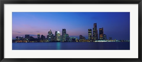 Framed Detroit Skyline at night, Michigan Print