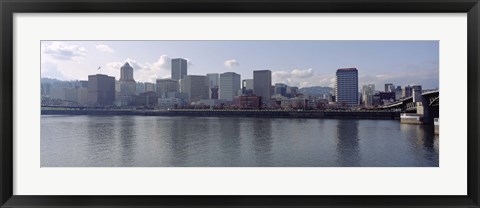 Framed Skyscrapers along the river, Portland, Oregon, USA Print