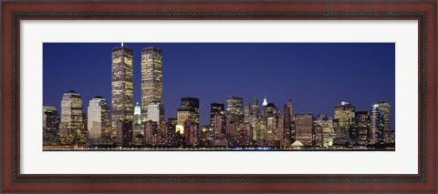 Framed Skyline with World Trade Center at Night Print