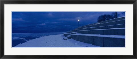 Framed Snow on steps at the lakeside, Lake Michigan, Chicago, Cook County, Illinois, USA Print
