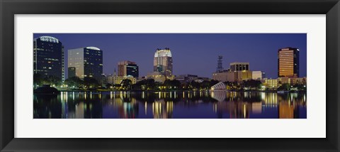 Framed Reflection of buildings in water, Orlando, Florida Print