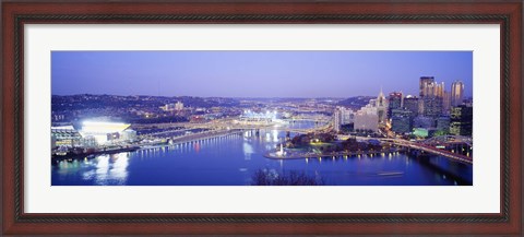 Framed Pittsburgh skyscrapers and Heinz Stadium at night Print