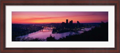 Framed Pittsburgh against a Red Sky Print