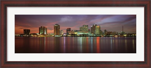 Framed Buildings lit up at the waterfront, New Orleans, Louisiana, USA Print