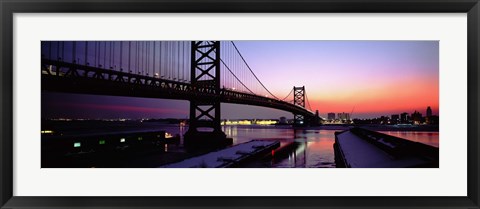 Framed Suspension bridge across a river, Ben Franklin Bridge, Philadelphia, Pennsylvania, USA Print