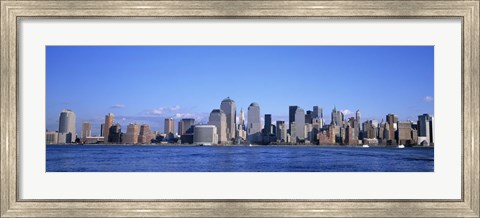 Framed New York City Skyline with Bright Blue Sky and Water Print