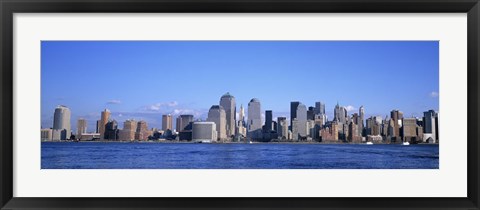 Framed New York City Skyline with Bright Blue Sky and Water Print