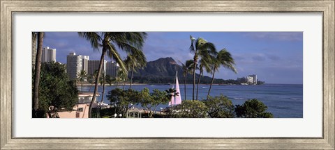 Framed Palm trees on Waikiki Beach, Oahu, Honolulu, Hawaii Print