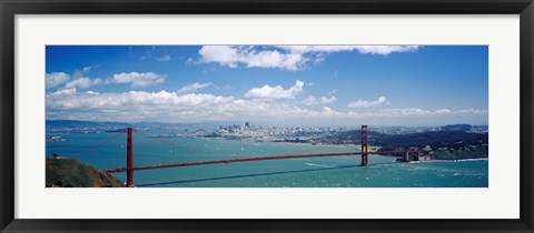 Framed High angle view of a suspension bridge across a bay, Golden Gate Bridge, San Francisco, California, USA Print