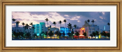 Framed Buildings Lit Up At Dusk, Ocean Drive, Miami Beach, Florida, USA Print