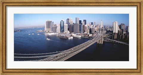 Framed Aerial View Of Brooklyn Bridge, Lower Manhattan, NYC, New York City, New York State, USA Print