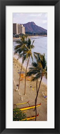 Framed High angle view of tourists on the beach, Waikiki Beach, Honolulu, Oahu, Hawaii, USA Print